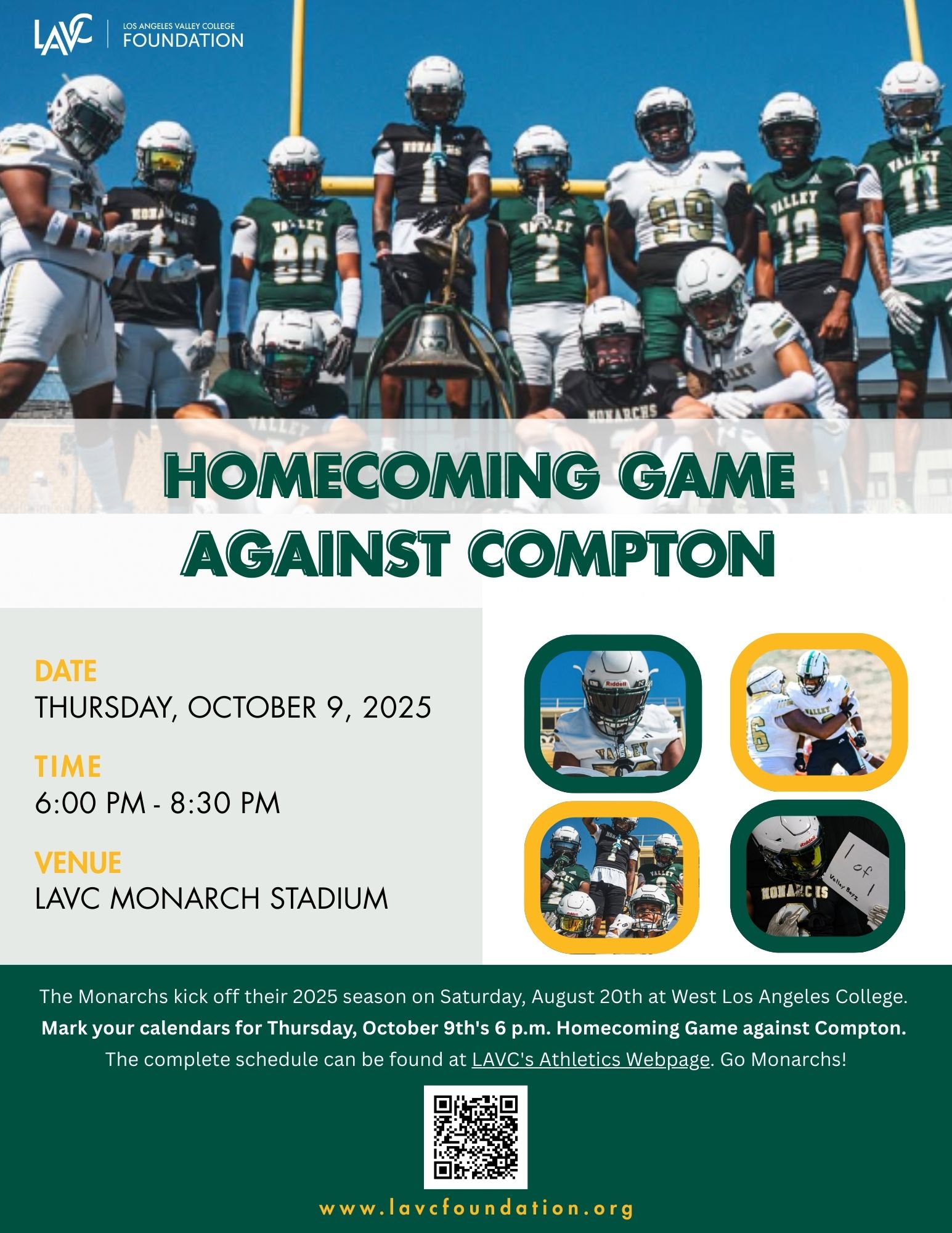 Hall of Fame BBQ flyer. Saturday September 21 BBQ at 5PM game at 6PM Valley College versus Victor Valley link to RSVP is lavcfoundation.org/hof24