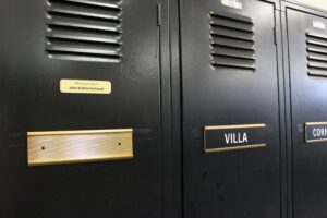 Close up of name plaques on locker